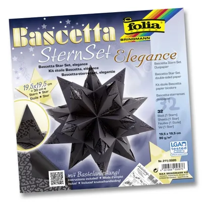 Produktbild von folia Bastelset Bascetta Stern Ø30cm 90g/m² schwarz 19,5x19,5cm 32 Blatt
