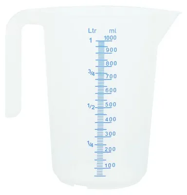 Produktbild von Messbecher, 1, 0 l geprägte Skala, blaue Schrift, offener Griff