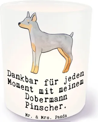 Produktbild von Mr. & Mrs. Panda Teelichthalter Glas Dobermann Pinscher Moment - Transparent - Geschenk, Windlicht, Outdoor, Kerzenhalter, Kerzenglas