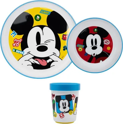 Produktbild von Disney Mickey Maus Kinder Geschirr-Set 3 teilig Becher Teller Schüssel