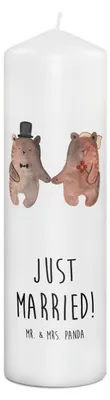 Produktbild von Mr. & Mrs. Panda Kerze Bär Heirat 29 x 8 cm XL - Weiß - Geschenk, Stumpenkerze, Erinnerungslicht, Verheiratet Heirate Hochzeit Hochzeitsgeschenk Hochzeitspaar, Teddy