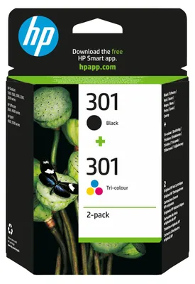 Produktbild von HP 301 2er-Pack Schwarz/Cyan/Magenta/Gelb Original Druckerpatronen, Standardertrag, Schwarz, Cyan, Magenta, Gelb, Tinte auf Pigmentbasis, Tinte auf Farbstoffbasis, 3 ml, 3 ml