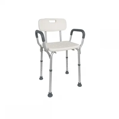 Image de Mobiclinic, chaise de douche avec dossier, Puerto, aide à la douche, tabouret de bain pour personnes âgées, chaise pour douche siège de bain avec dossier, accoudoirs rembourrés