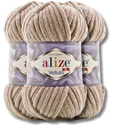 Produktbild von Alize 3x 100g Velluto dicke Wolle, Uni, Chenille, Häkeln, Stricken (Beige | 530)