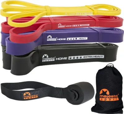 Produktbild von MAJESTIC SPORT Home Band, Fitnessbänder Set, 100% Latex, 4 Stärken, Resistance Bands Set, Widerstandsbänder Krafttraining, Terabänderset, Klimmzugband