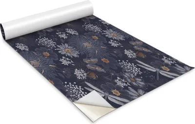Immagine prodotto di Pellicola autoadesiva per mobili - pellicola decorativa - mobili da tavolo - tagliabile su misura - fiori e libellule - 100 x 50 cm