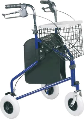 Produktbild von FabaCare Rollator Actimo Delta, 3-Rad-Rollator, Gehhilfe blau, Korb, Tablett, Feststellbremsen, Höhe verstellbar, Heimrollator mit 3 Rädern, bis 120 kg