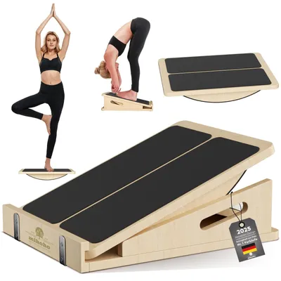 Produktbild von Balance Board Wackelbrett Neigungsbrett Wadendehner - 5 Neigungsstufen 15° bis 35° - Birkenholz - Belastbar bis 180 kg