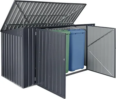 Produktbild von Mülltonnenbox Grebin für 3 Tonnen 240 L Mülltonnenverkleidung Müllbox Stahl Dunkelgrau 237 x 101 cm