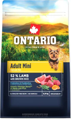 Imagen del producto de Alimento para perros adultos de raza pequeña, Ontario, sabor a cordero y arroz integral, 0,75 kg