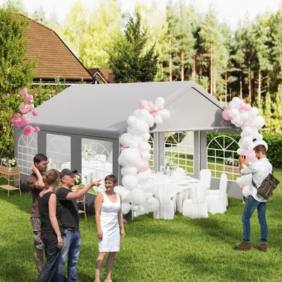 Zdjęcie produktu dla Namiot Partyzelt, 4x6 metrów, szary, wodoodporny, odporny na promieniowanie UV, stalowa konstrukcja, 6 ścianek bocznych z oknami