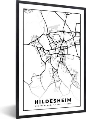 Produktbild von MuchoWow® Gerahmtes Poster Hindesheim - Karte - Stadtplan 60x90 cm - Poster mit Schwarzem Bilderrahmen Wandposter Rahmen Foto Bilder - Kunst