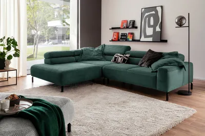 Produktbild von KAWOLA Sofa DELIA Ecksofa Cord smaragd Recamiere links