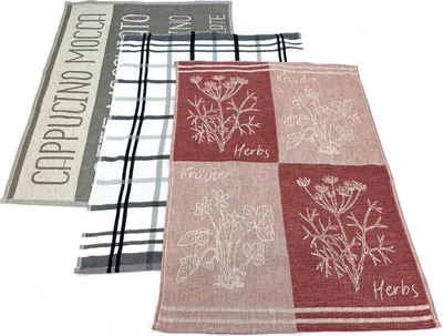 Produktbild von heimtexland ® 3er Set Geschirrtücher 100% Baumwolle Jacquard Trockentücher 50x70 Küchenhandtücher Geschirrhandtücher Küche Typ850 Kräuter