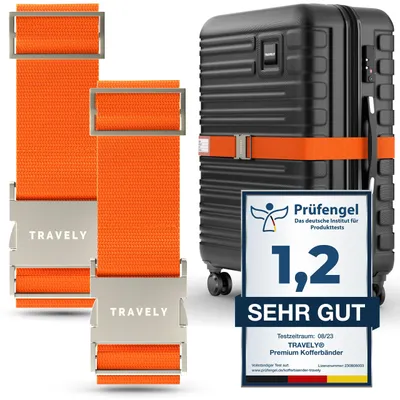 Obrázek produktu pro Omgoods – Prémiové popruhy na zavazadla s kovovou sponou – sada 2 kusů, barva: oranžová