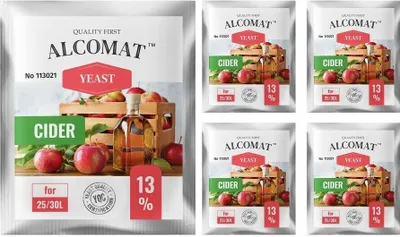 Zdjęcie produktu dla Drożdże do cydru ALCOMAT Cider Yeast Drożdże alkoholowe | Cydr | Drożdże fermentacyjne | Drożdże destylacyjne | Drożdże winne na 25 do 30 litrów do 13% Zestaw 5 sztuk