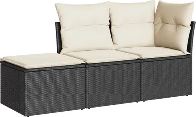 Produktbild von Modulares Garten-Sofa-Set, 3-teilig, mit Stauraum, wasserabweisendem Beutel, PE-Rattan, Schwarz, Cremeweiße Kissen, UV-beständig