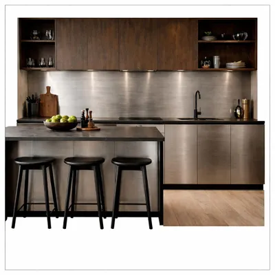 Productafbeelding van CopperAndCraft roestvrijstalen wandpaneel, spatbescherming voor de keukenwand, met de hand geborsteld en geoxideerd, 100x100 cm, wandbekleding voor keuken, badkamer, open haard, binnenruimte, professioneel gebruik
