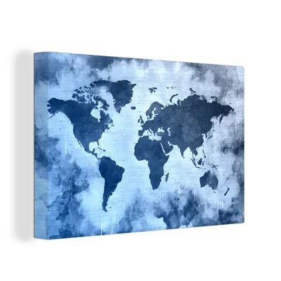 Zdjęcie produktu dla OneMillionCanvasses® - Wydruki na płótnie - 150x100 cm, mapa świata - kolor - niebieski, grafika ścienna dekoracja ścienna