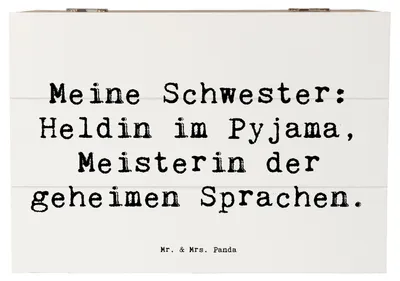 Produktbild von Mr. & Mrs. Panda Box Spruch Schwester Heldin 22 x 15 cm - Weiß - Geschenk, Geschwisterliebe, holzschatulle, Geschenke, Familiengeschenk, Kiste mit Deckel, Schatzkiste