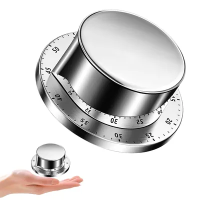 Produktbild von Mechanischer Küchentimer aus Edelstahl - Magnetischer Kurzzeitwecker bis 60 Minuten mit lautem Alarm - Silber