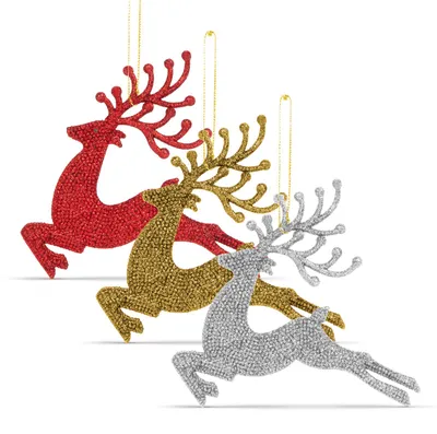 Image de Décorations de Noël - Renne scintillant - 12 cm - Rouge/Or/Argent - 4 pièces par paquet
