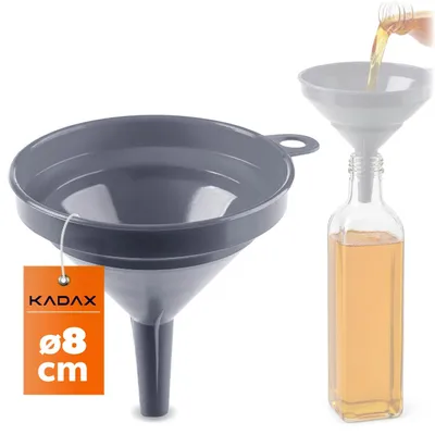 Produktbild von KADAX Trichter Ø 8 cm, Einfülltrichter aus lebensmittelechtem Polypropylen, Kunststofftrichter mit schmalem Auslauf, kleiner Einfüllhilfe für Flaschen, Küchentrichter (Grau)