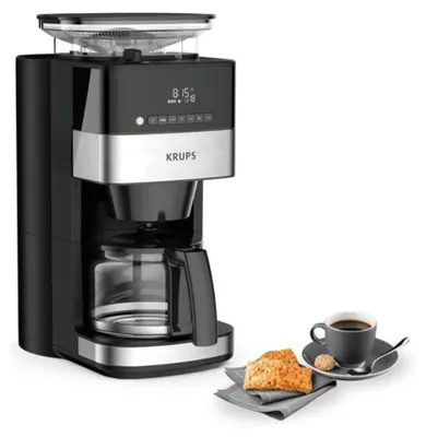 Produktbild von Krups Aroma Partner KM8328, Filterkaffeemaschine, 1,25 l, Kaffeebohnen, Gemahlener Kaffee, Eingebautes Mahlwerk, 1000 W, Schwarz
