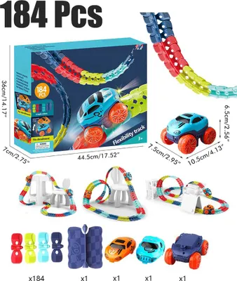 Produktbild von DIY veränderbares Auto-Rennstrecken-Spielzeug mit LED-Licht, flexible Montage, Zugauto-Set für Kinder, Jungen und Mädchen
