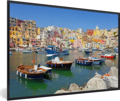 Produktbild von MuchoWow® Gerahmtes Poster Boot - Haus - Meer - Italien 90x60 cm - Poster mit Schwarzem Bilderrahmen Wandposter Rahmen Foto Bilder - Fotorahmen - Foto-Plakat