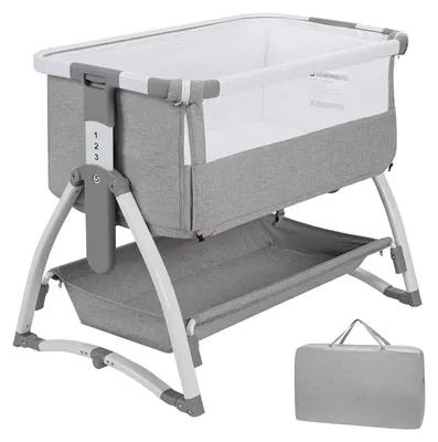Image de Lit d'appoint pour bébé - Lit 4 en 1 - Réglable en hauteur - Avec roulettes - Avec moustiquaire - Lit d'appoint portable pour nouveau-nés de 0 à 1 an