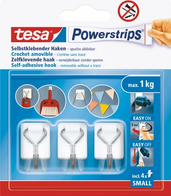 Produktbild von tesa Powerstrips Haken WIRED HOOK SMALL weiß 3 Haken und 4 Strips
