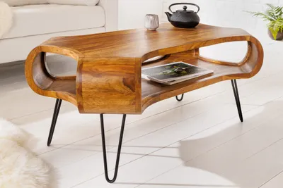 Produktbild von Massivholz Couchtisch ORGANIC LIVING 100cm braun Sheesham stone finish Hairpin Legs