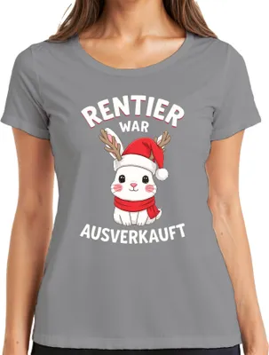 Produktbild von Rentier war t Weihnachten Häschen niedlich lustig Damen T-Shirt, Grau, L