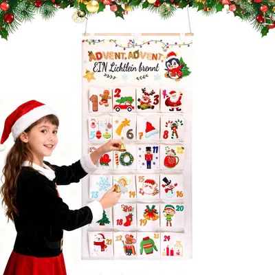 Immagine prodotto di Calendario dell'Avvento in tessuto, riutilizzabile, per il 2025, con 24 sacchetti da appendere
