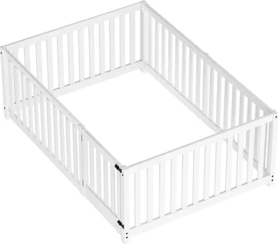 Produktbild von STILVORA Kinderbett 140x200 Massivholzbett mit Vollabtrennung,Holzbodenbett mit Zaun und Tür, Ohne Lattenrost,weiß(Ohne Matratze)