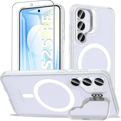 Obrázek produktu pro Ochranný kryt se stojánkem a tvrzeným sklem pro Samsung Galaxy S25 FE, matná bílá barva
