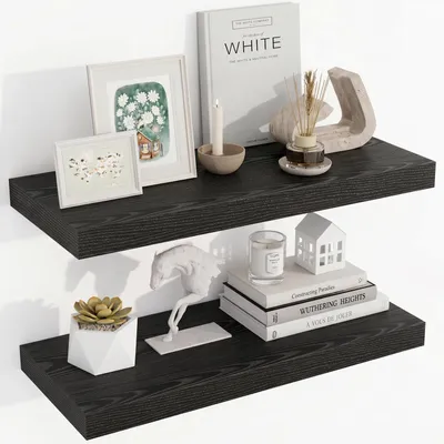 Immagine prodotto di Set di 2 mensole a parete in legno, profondità 60 cm, larghezza 23,5 cm, colore nero, mensole sospese