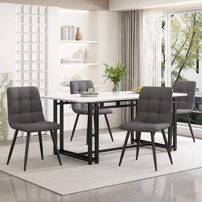 Produktbild von Sweiko 140x80cm Schwarz Esstisch mit 4 Stühlen Set,Moderne Küche Esstisch Set,  Dunkelgrauer Leinen Esszimmerstühle, Schwarz Eisen Beintisch