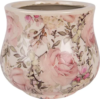 Image de Clayre & Eef Pot de fleurs Ø 15x13 cm Beige Céramique Fleurs