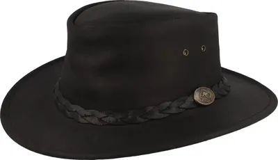 Scippis Lederhut Cowboyhut Bushman aus 100% Rindsleder mit geflochtenem Hutband und UV-Schutz 50+ in schwarz