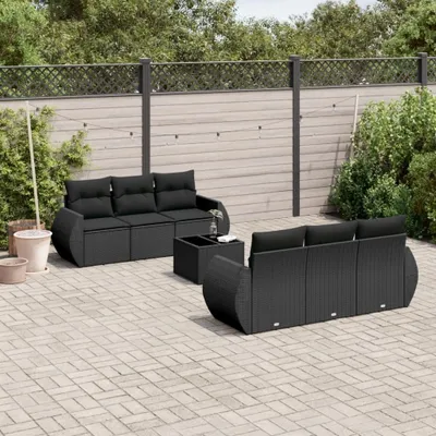 Produktbild von Design 7-tlg. Garten-Sofagarnitur mit Kissen Schwarz Poly Rattan, Gartenmöbel-Sets 2024 Neu