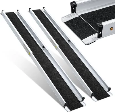 Produktbild von Yakimz Rollstuhlrampe Rollirampe Auffahrschiene Faltbar Alu Teleskoprampe rutschfeste Oberfläche inkl. Tasche 213cm