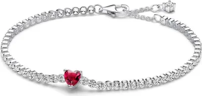 Produktbild von Pandora Armband 20cm, Tennisarmband mit funkelndem rotem Herz, Silber und Rot
