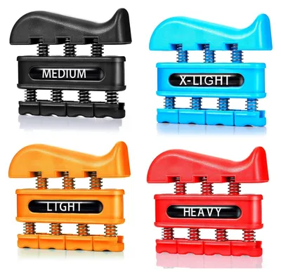 Produktbild von BBTO 4 Stück Fingerverstärker, Handtrainer, Federtrainer, Fingerübungswerkzeug für Gitarre, Klettern und Physiotherapie