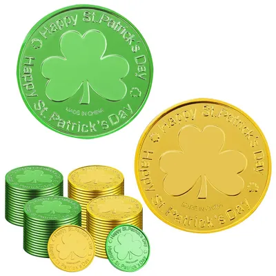 100 St. Patrick's Day Goldmünzen, Kleeblatt, grün/gold, 3,5 cm