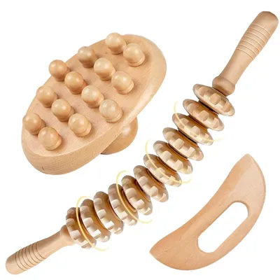 Immagine prodotto di Solidchoice - Set di rulli massaggianti in legno per il drenaggio linfatico e la riduzione della cellulite