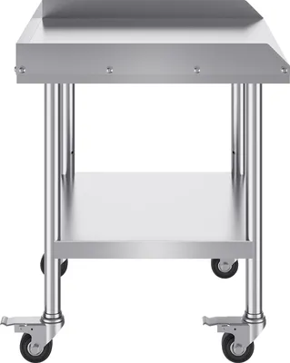 Zdjęcie produktu dla Stół roboczy ze stali nierdzewnej SucceBuy 24 x 28 x 30 cali, komercyjny stół roboczy do przygotowywania żywności z kółkami, 4 kółkami i 3-stronną osłoną przeciwbryzgową. Wytrzymały dla restauracji, domów i hoteli.