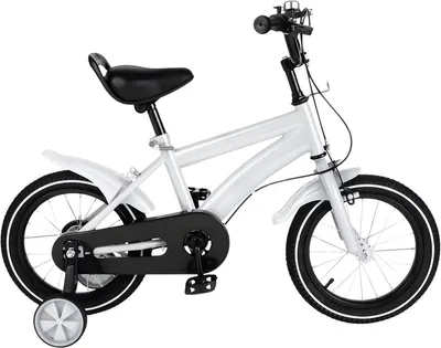 Produktbild von 14 Zoll Kinderfahrrad mit Schubstange & Stützrädern – Höhenverstellbar – Weiß