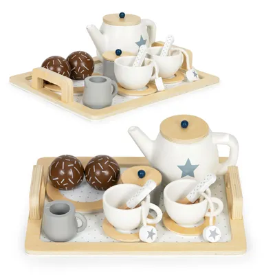 Immagine prodotto di Set da tè in legno con teiera e tazze, 17 pezzi, ECOTOYS